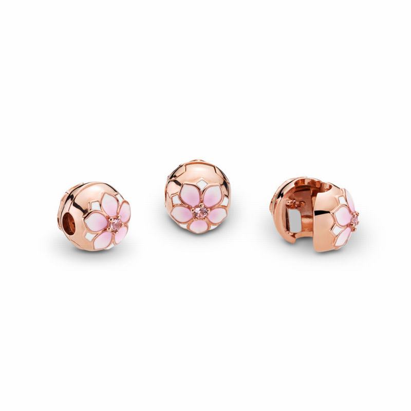 Pandora Rose™ Magnolia Bloom Clip - Pandora Rose/Enamel/Pink/Crystal - Canada | LR3582ST